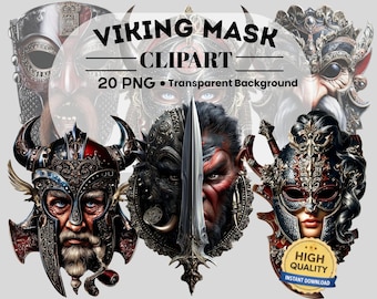 Viking Warrior Mask Clipart : 20 PNG Art (Digital Download, Piece PNG Files)