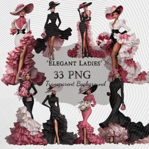 Elegante diva-clipartbundel: afdrukbare 33-delige png-bestanden (digitale download)
