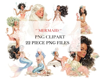 Meerjungfrau Clipart: Meeresgöttin PNG, Fantasy Mädchen Aufkleber (22 Stück PNG-Dateien)