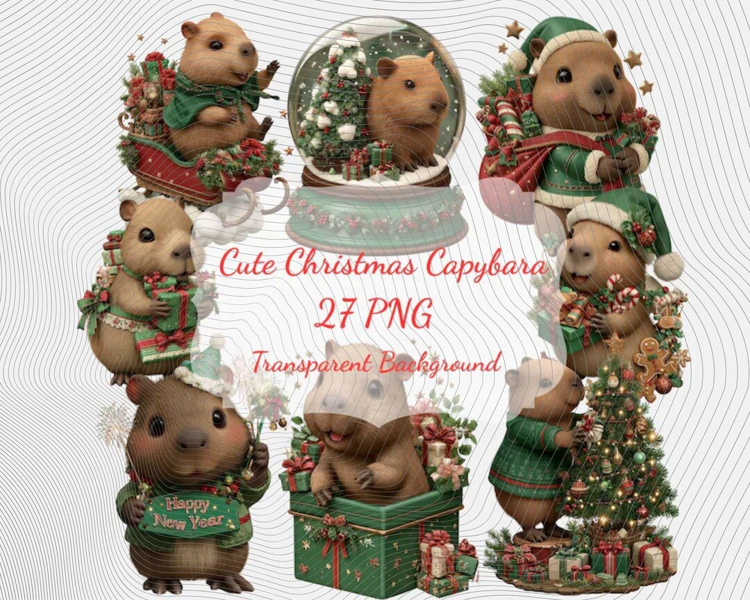 Christmas Capybara PNG Clipart Bundle :27 Piece Printable Art (digital ...