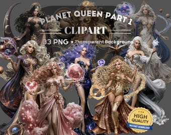 Planet Goddess Part 1 Clipart: 33 Piece Printable PNG Art