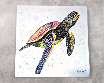 Turtle Art Print ‘Honu’, Hawaiian Sea Turtle Painting, Colorful Animal Art, Nautical, Wildlife, Ocean, Sea, TurtleGifts