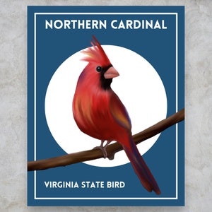 Northern Cardinal Bird Art Print | Virginia State Bird | Bird Lover Gift | Wildlife Painting | Wall Art | Nature Print | 11x14in Bird Poster