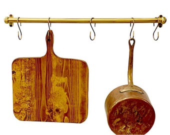 Burnished Unlacquered Brass Pot Rail with 5 "S" Hooks