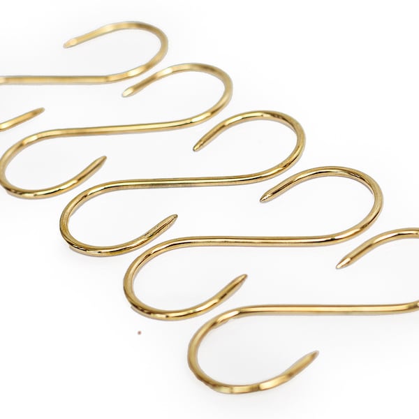 Pack of 5 Unlacquered Brass "S" Hooks