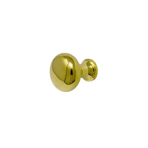 May include: A polished gold cabinet knob with a round, slightly domed top and a cylindrical base.