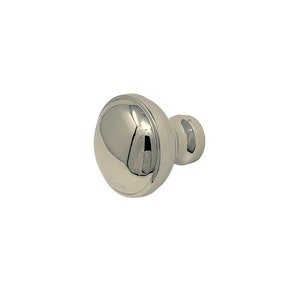 May include: A polished chrome knob with a round, slightly domed top and a smaller round base.