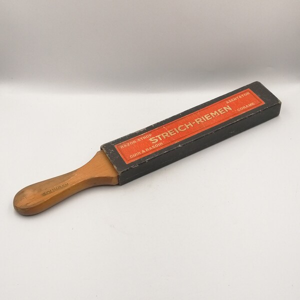 Antique Razor Strop, Estimatedly 1950-1960s, Solingen, Asentator, With Box, Prima Rindleder, Germanmade, Barber Tool, Aged, Antique Shop