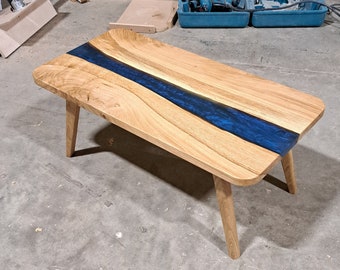 Solid Oak and resin coffee table