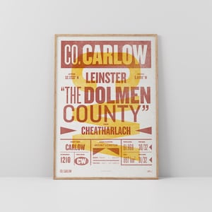 Co. Carlow-afdruk / poster • Ierland • Retro / vintage Iers • Gaelic / Keltisch • kunst in boekdrukstijl / typografisch ontwerp • Ceatharlach