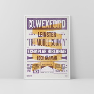 Co. Wexford-print / poster • Ierland • Retro / vintage Iers • Gaelic / Keltisch • kunst in boekdrukstijl / typografisch ontwerp • Loch Garman