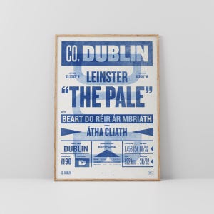 Co. Dublin Print / poster • Ierland • Retro / vintage Iers • Gaelic / Keltisch • kunst in boekdrukstijl / typografisch ontwerp • Áth Cliath
