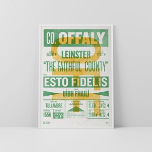 Co. Offaly Druck / Poster • Irland • Retro / Vintage Irisch • Gälisch / Keltisch • Letterpress-Stil Kunst / Typografie Design • Uíbh Fhailí
