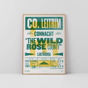 Co. Leitrim Druck / Poster • Irland • Retro / Vintage / Irisch • Gälisch / Keltisch • Letterpress-Stil Kunst / Typografie Design • Liatroim