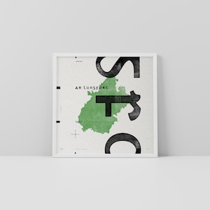 Co. Longford-kunstdruk • Ierland • Ierse poster • Gaelic/Keltisch • Typografische kunst • An Longfort • Kaart