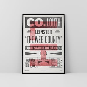 Co. Louth-afdruk / poster • Ierland • Retro / vintage Iers • Gaelic / Keltisch • kunst in boekdrukstijl / typografisch ontwerp • Lú