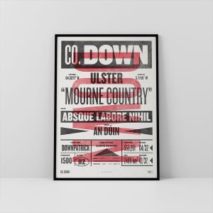 Co. Down-print / poster • Ierland • Retro / vintage Iers • Gaelic / Keltisch • kunst in boekdrukstijl / typografisch ontwerp • An Dún