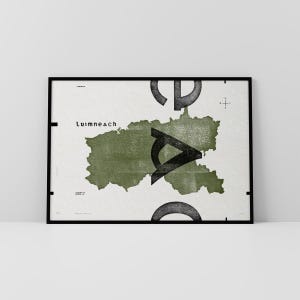 Co. Limerick Art Print • Ierland • Ierse poster • Gaelic/Keltisch • Typografische kunst • Luimneach • Kaart