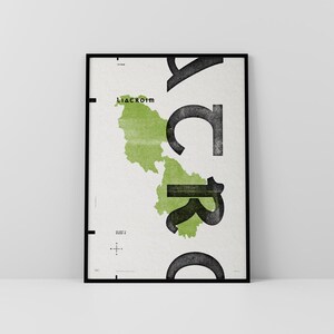 Co. Leitrim-kunstdruk • Ierland • Ierse poster • Gaelic/Keltisch • Typografische kunst • Liatroim • Kaart