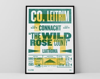 Co. Leitrim Print / Poster • Ireland • Retro / Vintage Irish • Gaelic / Celtic • Letterpress-style Art / Typographic Design • Liatroim