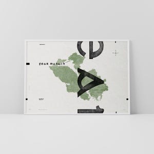 Co. Fermanagh Art Print • Ierland • Ierse poster • Gaelic/Keltisch • Typografische kunst • Fear Manach • Kaart