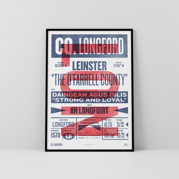 Co. Longford Print / Poster • Ireland • Retro / Vintage Irish • Gaelic / Celtic • Letterpress-style Art / Typographic Design • An Longfort