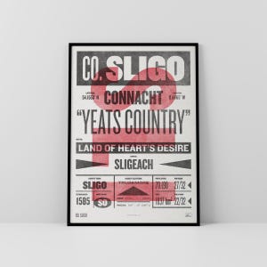 Co. Sligo-afdruk / poster • Ierland • Retro / vintage Iers • Gaelic / Keltisch • kunst in boekdrukstijl / typografisch ontwerp • Sligeach