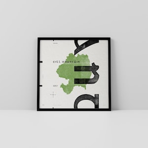 Co. Wicklow Art Print • Ierland • Ierse poster • Gaelic/Keltisch • Typografische kunst • Cill Mhantáin • Kaart
