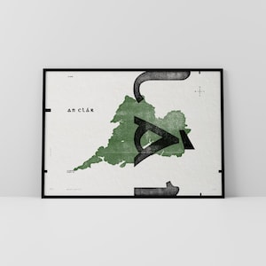 Co. Clare Art Print • Ierland • Ierse poster • Gaelic/Keltisch • Typografische kunst • An Clár • Kaart