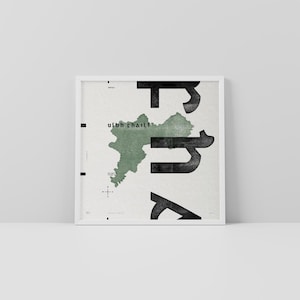 Co. Offaly-kunstdruk • Ierland • Ierse poster • Gaelic/Keltisch • Typografische kunst • Uíbh Fhailí • Kaart
