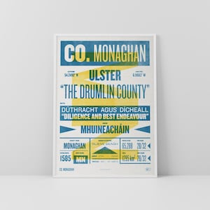 Co. Monaghan-print / poster • Ierland • Retro / vintage Iers • Gaelic / Keltisch • kunst in boekdrukstijl / typografisch ontwerp • Muineachán