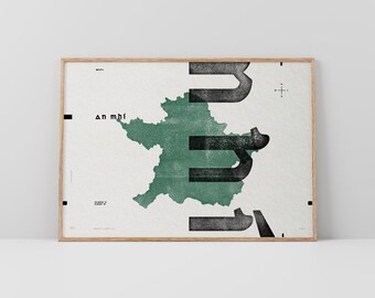 Lámina artística del condado de Meath • Irlanda • Póster irlandés • Gaélico/celta • Arte tipográfico • An Mhí • Mapa
