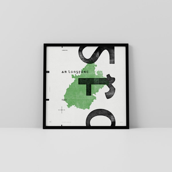 Co. Longford Art Print • Ireland • Irish Poster • Gaelic / Celtic • Typographic Art • An Longfort • Map