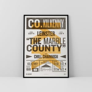 Co. Kilkenny Print / Poster • Irland • Retro / Vintage Irisch • Gälisch / Keltisch • Letterpress-Stil Kunst / Typografisch • Cill Chainnigh