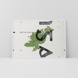 Co. Donegal Kunstdruck • Irland • Irisches Poster • Gälisch / Keltisch • Typografie • Dún na nGall • Landkarte