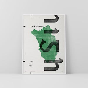 Co. Kilkenny Art Print • Ierland • Ierse poster • Gaelic/Keltisch • Typografische kunst • Cill Chainnigh • Kaart