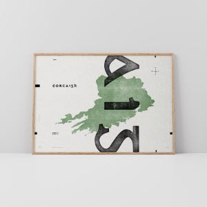 Cork Art Print • Ierland • Ierse poster • Gaelic/Keltisch • Typografische kunst • Corcaigh • Kaart