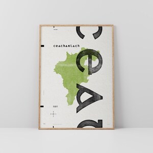 Co. Carlow-kunstdruk • Ierland • Ierse poster • Gaelic/Keltisch • Typografische kunst • Ceatharlach • Kaart