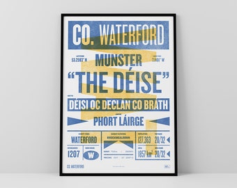 Co. Waterford Print / Poster • Ireland • Retro / Vintage Irish • Gaelic / Celtic • Letterpress-style Art / Typographic Design • Port Láirge