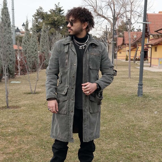 Grey Denim Vintage Trench Coat Grey 