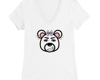 Premium Womens V-Neck T-shirt- Punk Bear