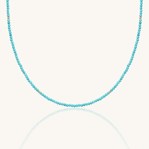 14K Solid Gold Turquoise Beads Necklace, 14k Gold Turquoise Beads Necklace, Daily 14k Beads Necklace, Perfect Gift for Her, Everyday use