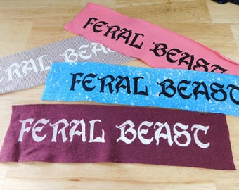 Large Silk-Screened Sew-On Patch, FERAL BEAST, Upcycled, 10"~11" x 3" (punk alternative political vintage anti handmade )