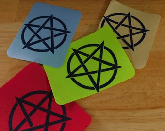 Hand Silk-Screened Iron-On Patch, Pentagram, 5" x 3.75" (punk alternative political retro resist pagan pentacle goth gothic halloween)