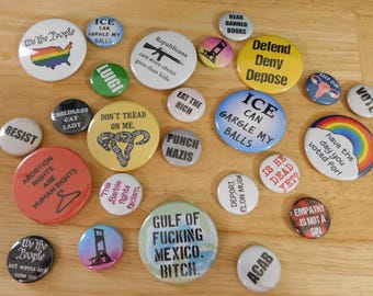 Mixed Size Left Wing Button Blind Bags (gift stocking stuffer politics political lefty leftist liberal rights)