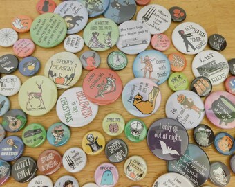 Mixed Size Goth / Halloween Button Blind Bags (gift stocking stuffer gothic spooky scary party favor witchy ghost bones skeleton)