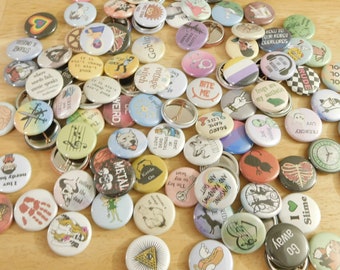 10 pc Button Blind Bags, 1 inch, U PICK THE THEME ((stocking stuffer, small gift pinback, pin goth fantasy sci-fi funny novelty sexy)