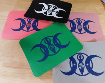 Hand Silk-Screened Iron-On Patch, Triple Goddess, 5" x 3.75" (punk alternative political retro resist pagan pentacle goth gothic moon)