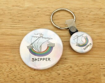 Rainbow Pirate Shipper Large Button, Keychain (1.75 inch OFMD fandom fan fanfic writer flag death lgbtqa+ lgbtq stocking stuffer small gift)