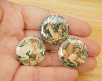1" Button Set Unicorn Tapestries, 3 pc (antique art history europe medieval goblincore gothic deer lion last gift stocking stuffer keychain)